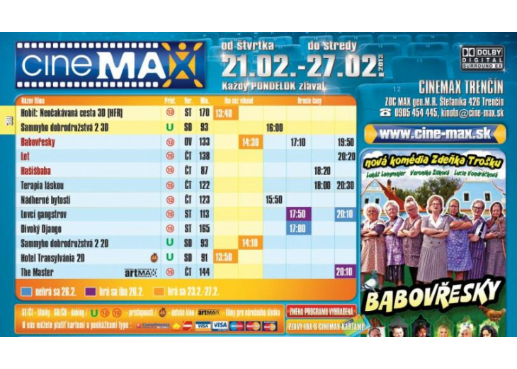 Aktuálny program CINEMAX-u na do 27.2.2013, Obchodné a nákupné centrum MAX Trenčín